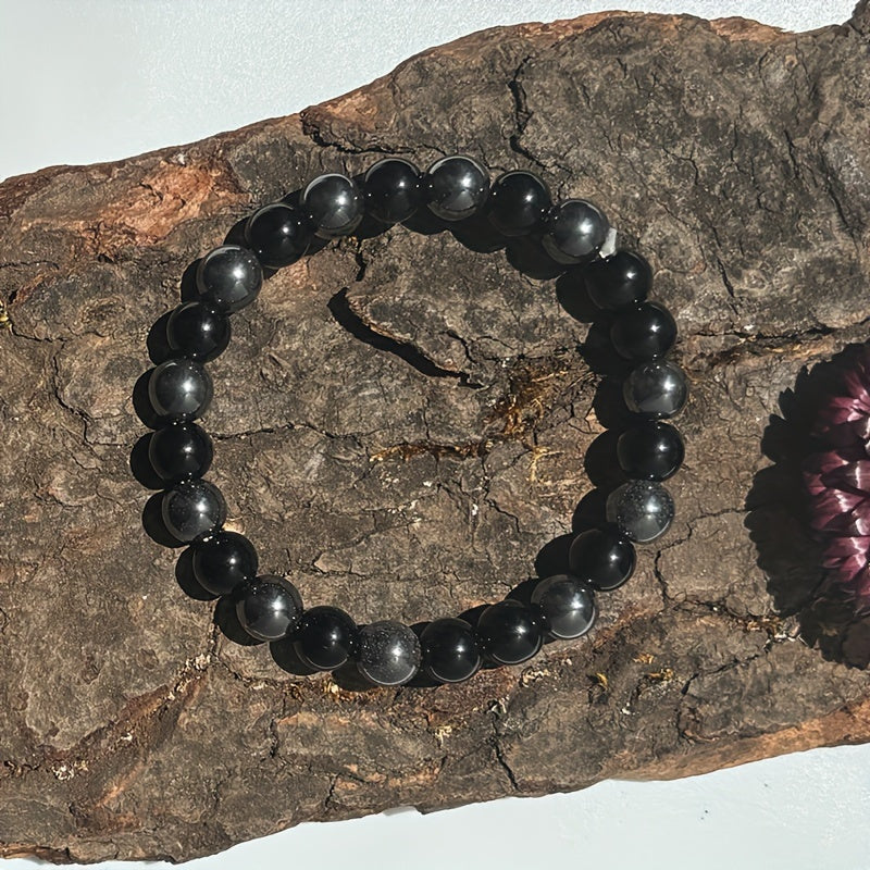 1个，Black Onyx and Hematite Bracelet，Match Beads，Hip Hop Gothic Style，Color collision design，Ideal Gift for Family and Friends