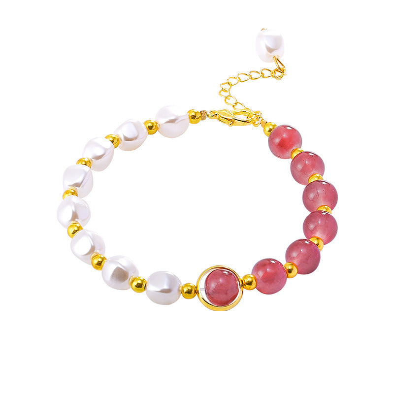 Handmade Strawberry Crystal Bracelet，South Korea Special-Interest Design Beaded Fashion Jewelry，Fresh Style，Suitable for Parties and Gifts