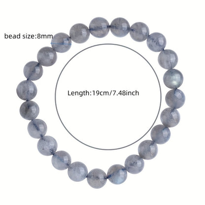 Zen Inspiration，Men's Fashion8mm Natural Labradorite Beaded Bracelet - Blue Light and Gray Moonstone，Suitable for Daily Wear Or Christmas Gifts