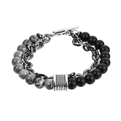 Fashion Trend Sports Style New Imitation Lava Block Imitation Volcanic Rock Map Braided Bracelets Men's Imitation Obsidian Adjustable Bracelet Bracelet Accessories