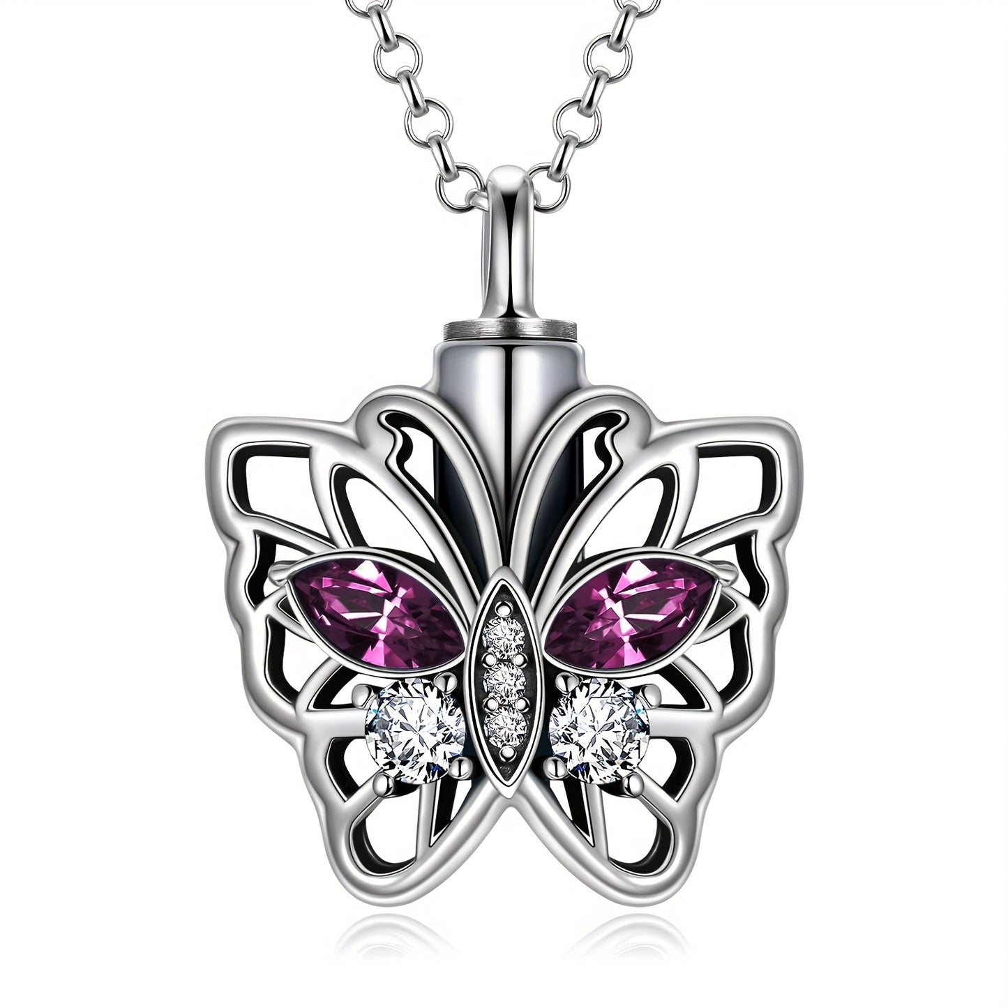 Elegant925Sterling Silver Heart-Shaped、Flower and Butterfly Design Urn Necklace - Austrian Crystal Decoration Souvenir，Perfect Commemorative Gift for Women，Best Choice for Christmas