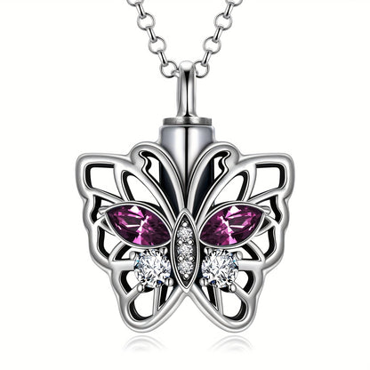 Elegant925Sterling Silver Heart-Shaped、Flower and Butterfly Design Urn Necklace - Austrian Crystal Decoration Souvenir，Perfect Commemorative Gift for Women，Best Choice for Christmas