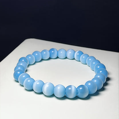 Blue Sky Cat Eye Crystal Beads Bracelet，Unisex Elastic Artificial Crystal round Beads Bracelet，1Only Friendship Gift Jewelry