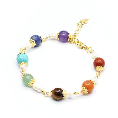 Natural Stone Seven-Color Carat Crystal14K Gilded Hand-Woven Adjustable Lady Fresh Bracelet