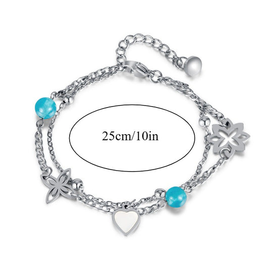 Blue Imitation Crystal Double Bracelet - Fashion Creative Style，Perfect for Valentine's Day Or Christmas Gifts