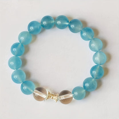 An Elegant Ocean Style Natural Sapphire Bead Bracelet，With Unique Oval Spacer and Crystal Embellishment，Fashion All-Season Daily and Gift Accessories，It Symbolizes Luck and Beauty.