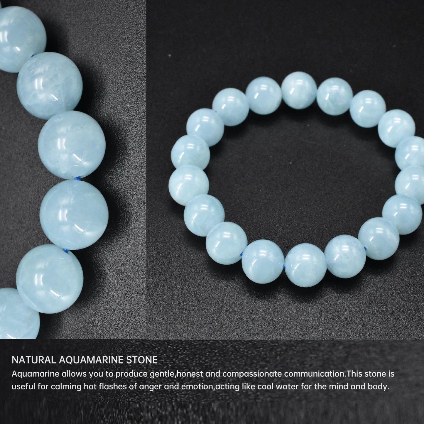 Elegant Natural Aquamarine Bracelet - Sea Blue，April Birthday Stone，Men's Fashion Gift First Choice