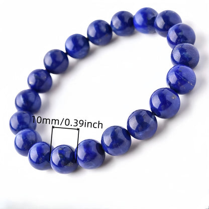 1One Natural Lapis Lazuli Dark Blue Beads Bracelet，Unisex Couple Bracelet，Suitable as Valentine's Day Gift and Couple Gift