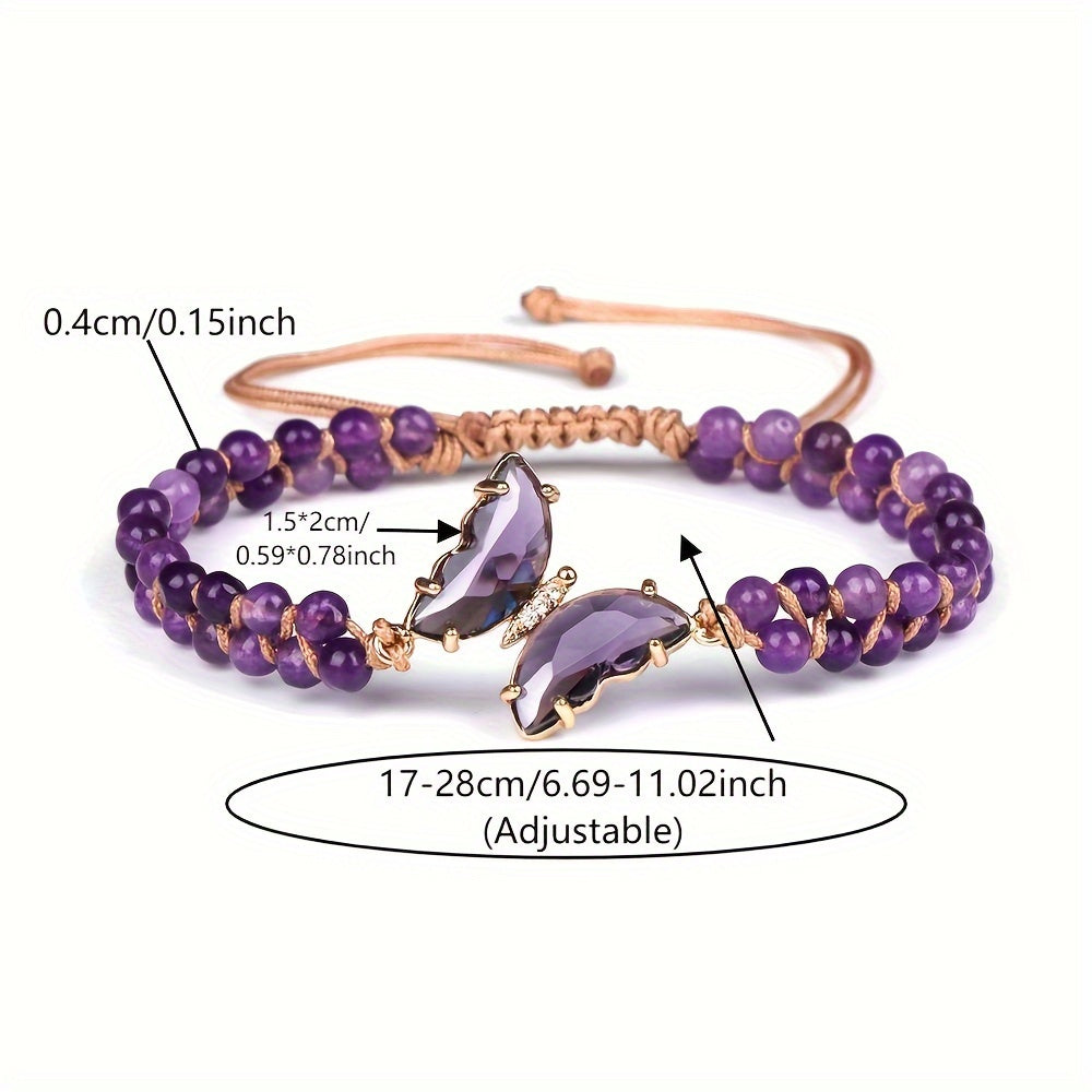 1Elegant Handmade4mm Double Layer Natural Stone Beads Bracelet，with Butterfly Pendant and Adjustable Drawstring，Perfect for Everyday Wear and Gift Giving，Jewelry Suitable for All Seasons