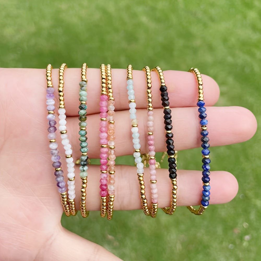 【Popular Choice】1 Elegant Simple Adjustable Bracelet，Matching 18K Gold Plated Stainless Steel and Natural Stone Beads - Moonstone、Rose Quartz、Lapis Lazuli |Ideal Everyday Wear Or Gift for Ladies，Bracelet beads