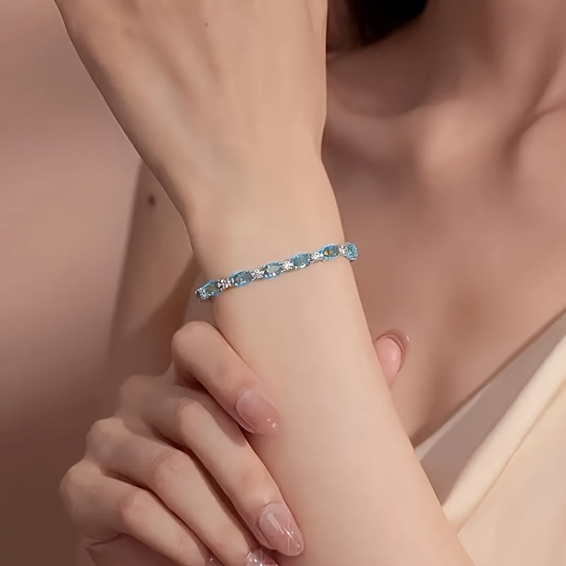 Elegant 925 Sterling Silver Navy Blue Crystal Bracelet - Birthday、Valentine's Day and Other Gifts for Ladies、Mother、Perfect Gift for Daughter - Free Gift Box Included