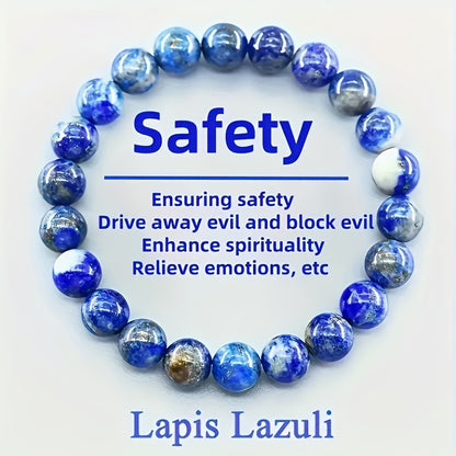 Fashion Style Lapis Lazuli Healing Beads - Natural Stone Elastic Jewelry，Provide Security、Resist Evil、Promote Spirituality and Emotional Relief，Suitable for Couples，Autumn and Winter Overlapping，Perfect Gift for Halloween and Christmas