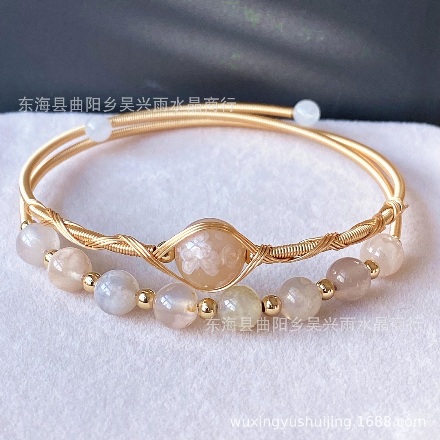 14k Gilded Winding Natural Crystal Cherry agate Double Layer Bracelet Bracelet  Jewelry