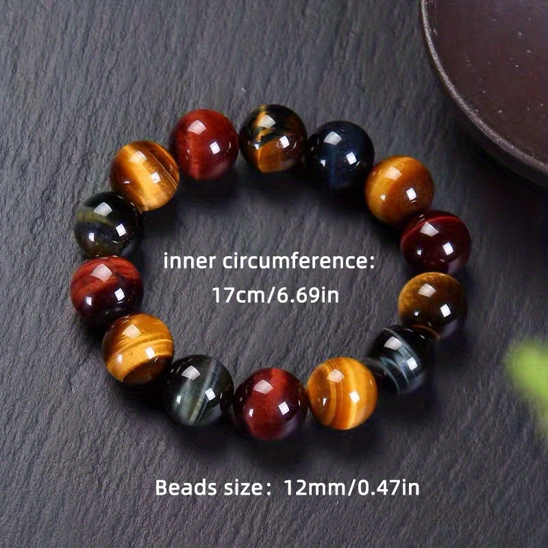 1Men's Natural Colorful Combination Tigereye Beads Bracelet Red and Blue Yellow Tiger Eyes Bracelet Crystal Bracelet