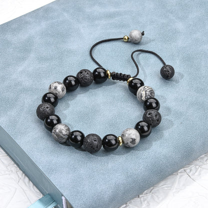 Fashion Trend Sports Style New Imitation Lava Block Imitation Volcanic Rock Map Braided Bracelets Men's Imitation Obsidian Adjustable Bracelet Bracelet Accessories