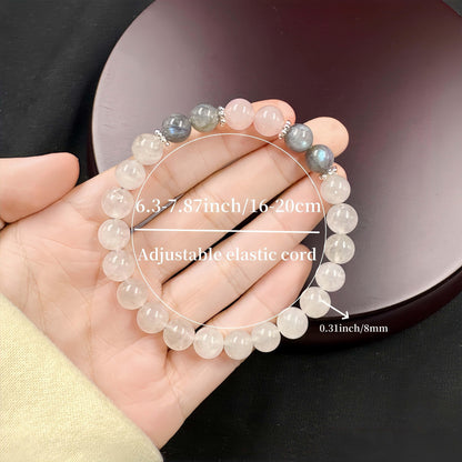 Adjustable White Crystal and Moonstone Bracelet - Attract Wealth and Love，Elastic Rope Balance Mood