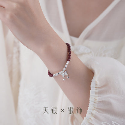 Autumn and Winter New Products S925Sterling Silver New Chinese Butterfly Purple Gold Sand Bracelet Female National Style Minority All-Match Bracelet Generation Hair