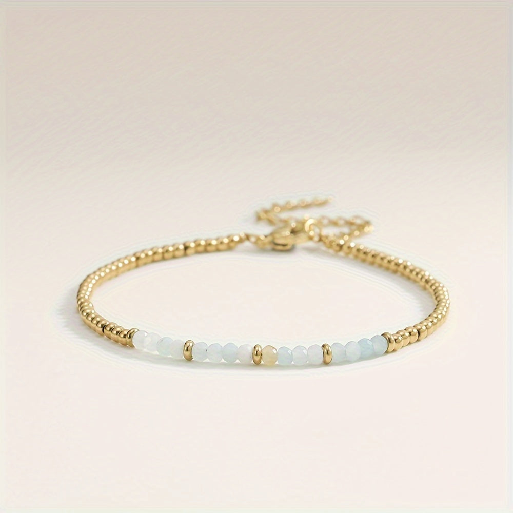 【Popular Choice】1 Elegant Simple Adjustable Bracelet，Matching 18K Gold Plated Stainless Steel and Natural Stone Beads - Moonstone、Rose Quartz、Lapis Lazuli |Ideal Everyday Wear Or Gift for Ladies，Bracelet beads