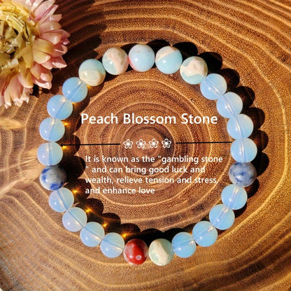 1Bohemian Natural Peach Blossom and Celestite Beaded Bracelet - Handmade Lucky Fortune Jewelry Gift，Suitable for Family and Friends，Nonmagnetic，Non-Electric，Suitable for Valentine's Day、Thanksgiving Day、Christmas