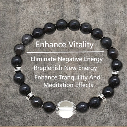 Natural Obsidian and Natural White Stone Bracelet，Inlaid18K Gold Plating，Enhanced Energy，Stable Mood，Exudes Depth and Elegance，Promoting Spirit，For My Best Friend，It Is a Perfect Gift，Suitable for Wearing in All Seasons。