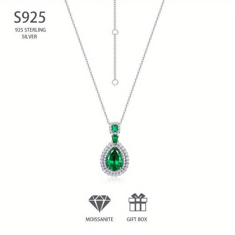 Elegant3.58Carat Laboratory Cultivation Emerald Pendant Necklace，925Sterling Silver，18K Gold Coating，with Moissanite Embellishment，Suitable for Daily Wear and Special Occasions，Thanksgiving Gift