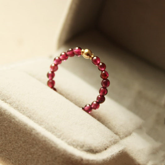 Natural Rose Garnet round Beads Stretch Ring Does Not Fade14K Gilded diy Handmade Original Simple Ring