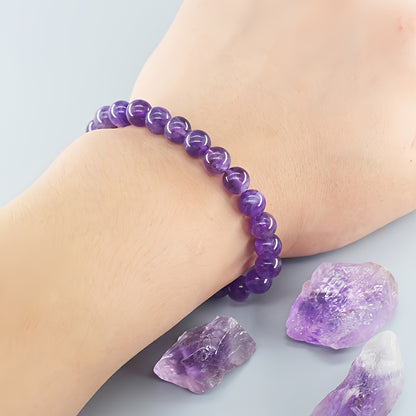 1Elegant Luxury Natural Amethyst Crystal Elastic Bracelet，Unisex Elastic Bracelet，Suitable for Daily and Sports Wear，Four Seasons Campus Accessories，Unique Personality Gift，Valentine's Day Surprise