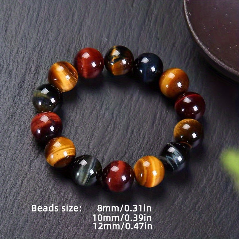 1Men's Natural Colorful Combination Tigereye Beads Bracelet Red and Blue Yellow Tiger Eyes Bracelet Crystal Bracelet