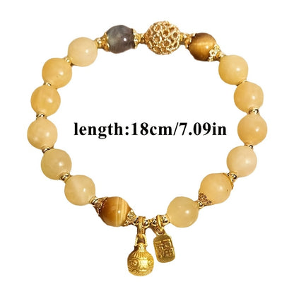 Elegant Citrine Beads Bracelet with Gold Beast Charm - Retro Style Women's Fashion Accessories，Suitable for Casual Wear and Gifts