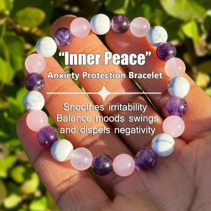 Anxiety and Stress Bracelet，Anxiety Chakras Protection Bracelet，Gems Bring Inner Peace，Crystal Bracelet，White Dolomite，Rose Quartz，Amethyst，It Is a Perfect Gift for Men and Women