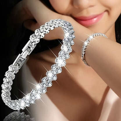 1 Elegant Women's Rose Gold Crystal Bracelet - Sparkling Zirconia Diamond，Luxury Alloy Fashion Jewelry，With Safety Buckle，Suitable for Any Occasion，Elegant Jewelry|Exquisite Charm|Safety Buckle Closed