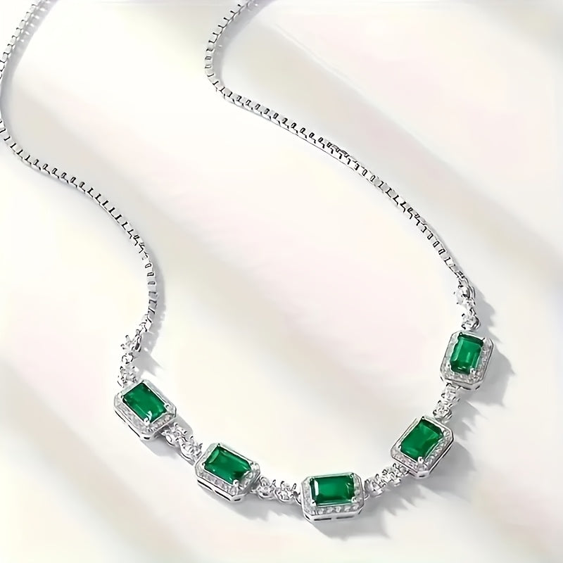 S925Silver2.5Carat Synthetic Green Imitation Gemstone Necklace，Women's Fashion Multi-Purpose，Suitable for All Occasions，Party Gift，Jewelry Gift for Family Party，Black Friday Christmas Gift，New Year Gift，Gift Box