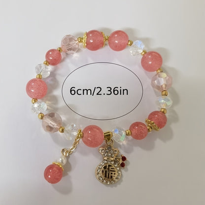 Women's Repair Strawberry Crystal Bracelet，Transition Golden Sucking，Wallet Pendant Crystal String，Family and Friends Must-Have。