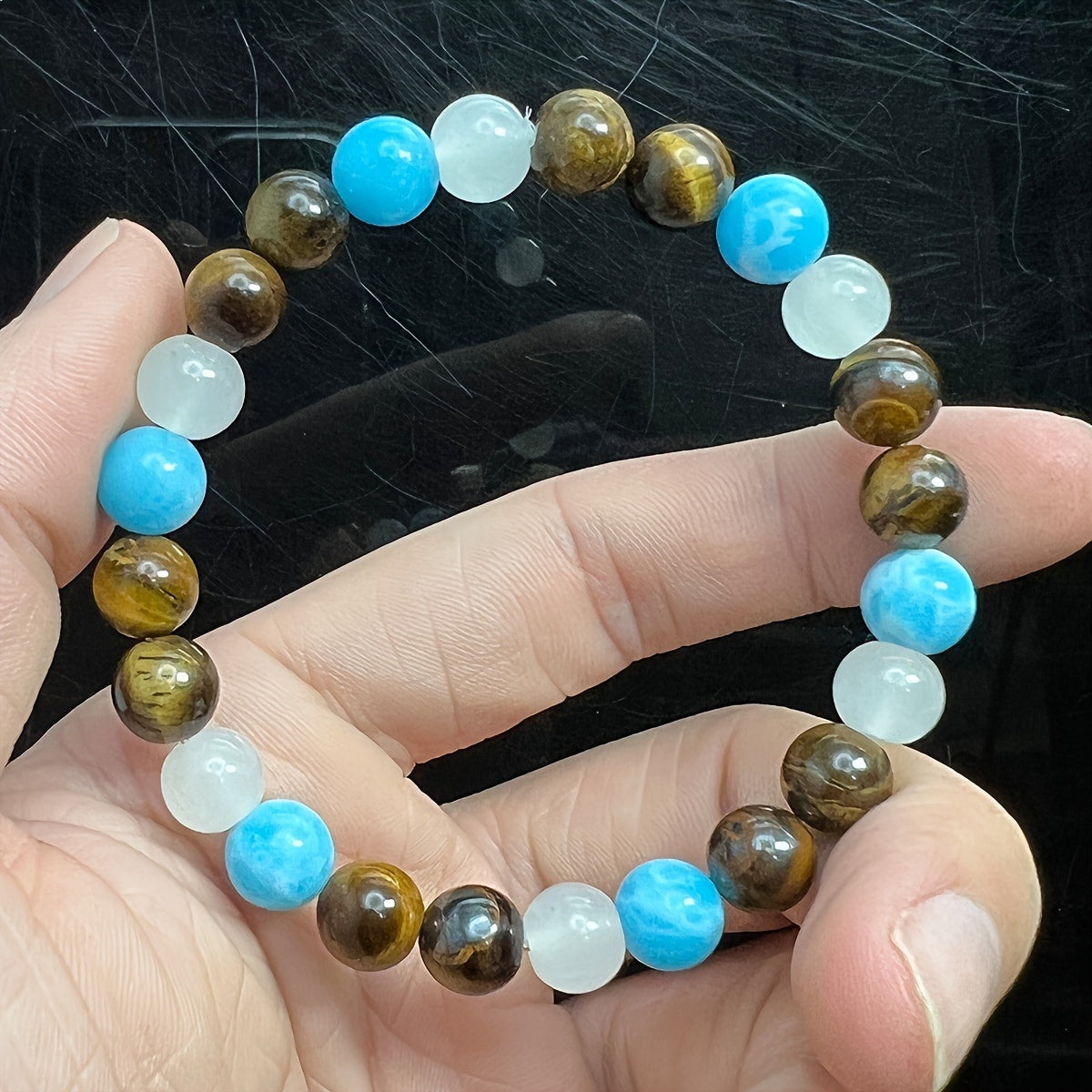 Give a Beautiful Tigereye as a Gift、Aquamarine and White Crystal Bracelet，Suitable for Both Men and Women