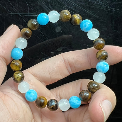 Give a Beautiful Tigereye as a Gift、Aquamarine and White Crystal Bracelet，Suitable for Both Men and Women