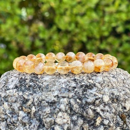 1 Natural Citrine Beads Bracelet，8 Millimeter Yellow Elastic Hand Weaving Bracelet，Suitable for Men