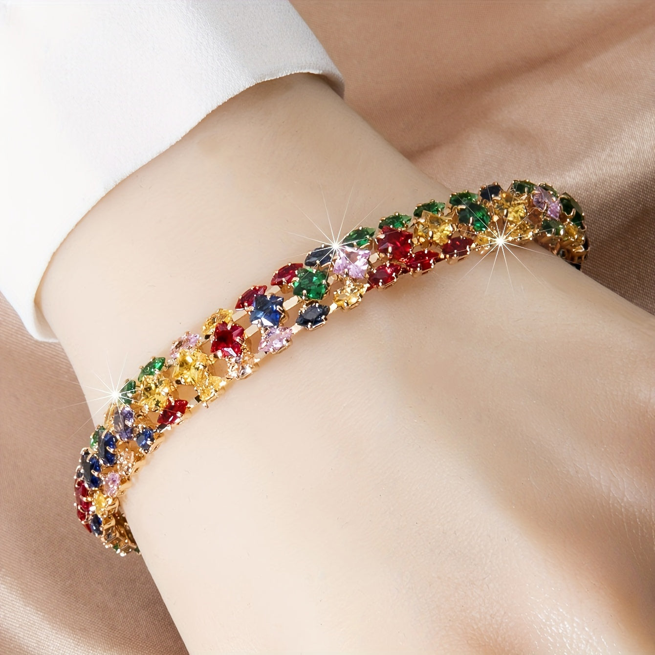 Women's Elegant Bohemian Style Colorful Geometric Zircon Bracelet Watch Buckle and Chain - Perfect for Everyday and Holiday Parties