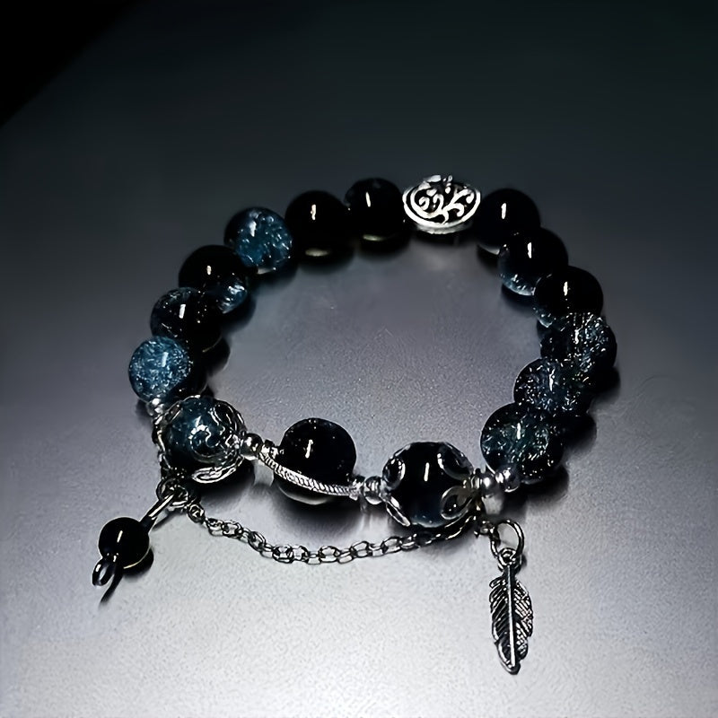 1pc Feather Charm Bracelet，Explosion Stone Bead Bracelet，Men's and Women's Jewelry Gift