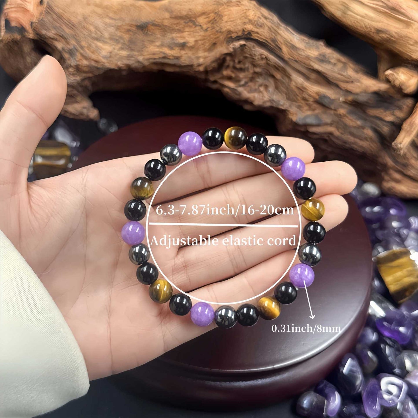 Elegant Bohemian Style Amethyst and Tigereye Beaded Bracelet - Her Perfect Birthday Present，Retro Style，Suitable for All Seasons