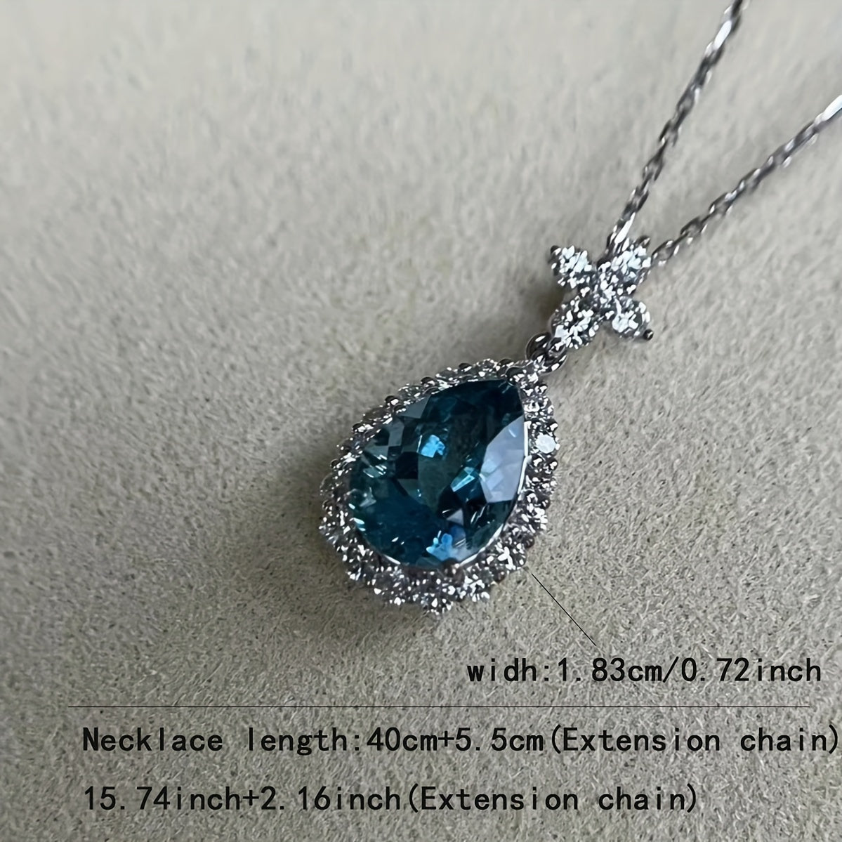 S925Sterling Silver Ocean Blue Zircon Necklace Fashion Simple Special-Interest Design Light Luxury Water Drop Pendant Clavicle Chain Women's Retro Palace Luxury Classic High-End Blue Tears European and American