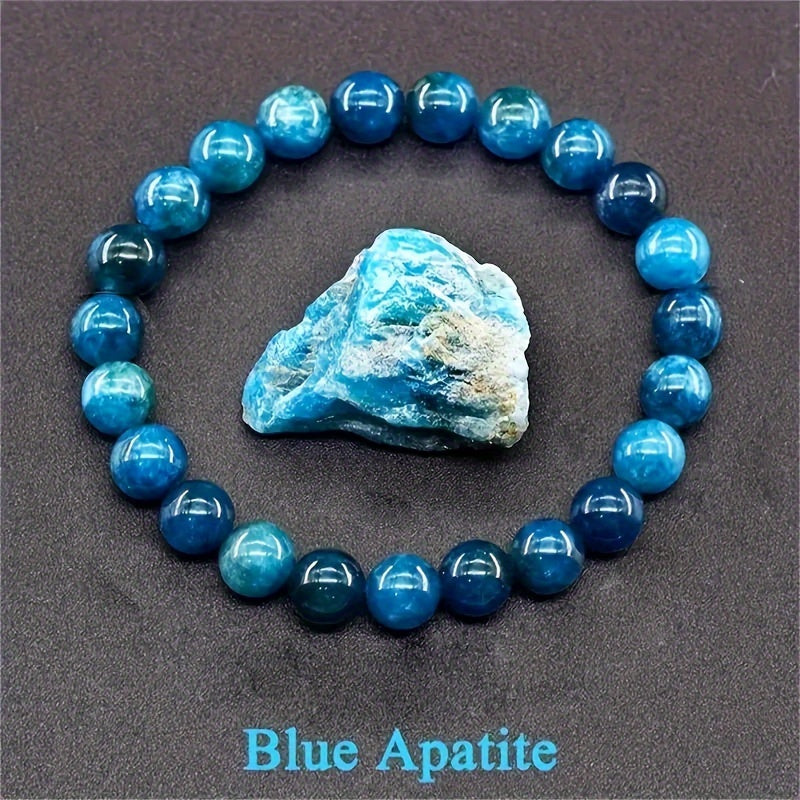 1 Delicate and Bright Apatite Beads Bracelet - Unisex Fashion Jewelry，Handmade Bohemian Elegant Style，Adjustable Length，Blue Apatite，Fashion Accessories Suitable for Any Occasion