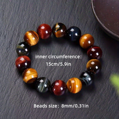 1Men's Natural Colorful Combination Tigereye Beads Bracelet Red and Blue Yellow Tiger Eyes Bracelet Crystal Bracelet