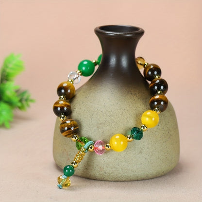 1 Round Beads Yellow Tigereye Couple Fashion Jewelry，Men's Elastic Bracelet，Party Holiday Gift