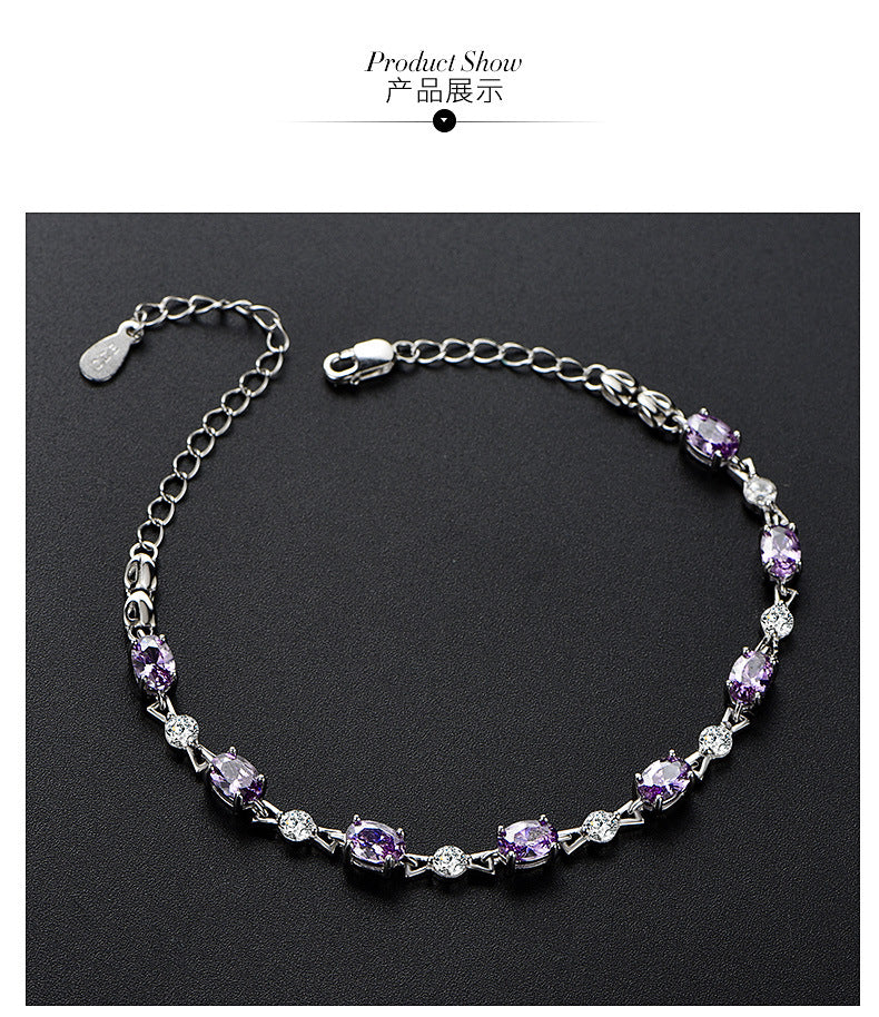 S925Silver Amethyst Couple Purple Diamond Sterling Silver Bracelet Female Korean Style Personalized and Mori Girlfriends Jewelry Wholesale Delivery