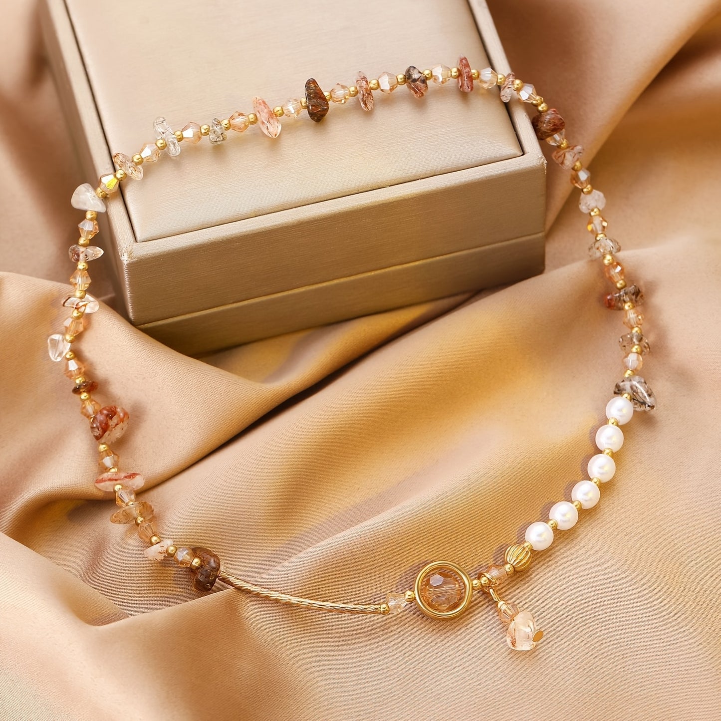 Double-Layer Natural Stone Color Crystal Bracelet，Women's Irregular Imitation Pearl Bracelet，Fine Jewelry Gift。