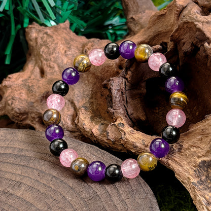 Natural Stone Tigereye、Amethyst、Citrus Stone Bracelet，Handmade Elastic Jewelry Relief Jewelry for Men and Women，Mental Balance and Communication Enhancement - 1 Pieces