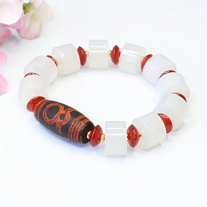 Men's Charm White Agate Beads Bracelet - Natural Stone，Non-Magnetic，Fashion Ornament，Get Rich