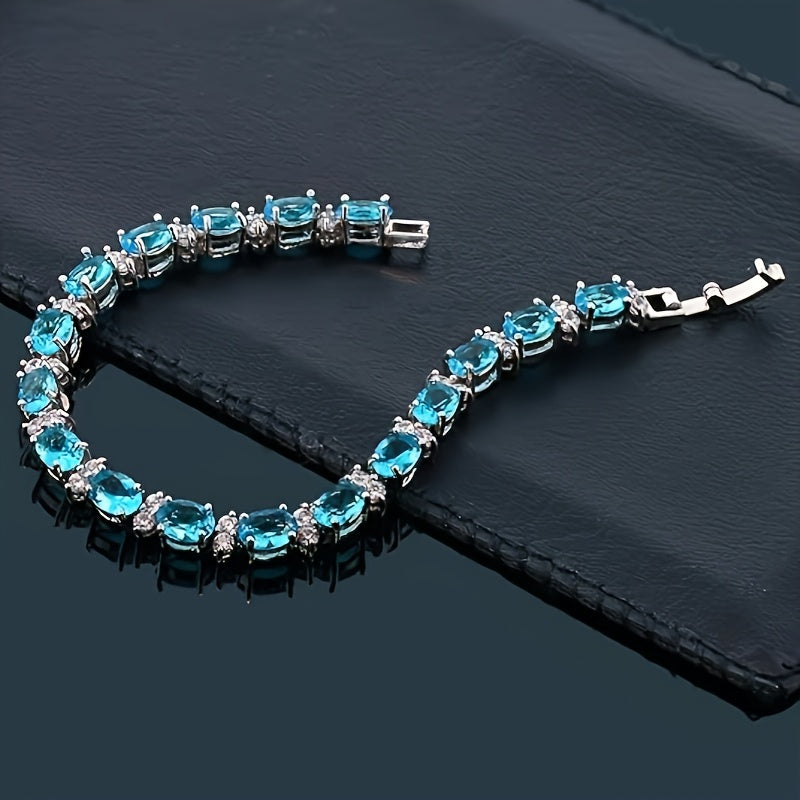 Aquamarine Zircon Bracelet，925Sterling Silver，Luxury and Noble，Same Style for Men and Women，Gift Box