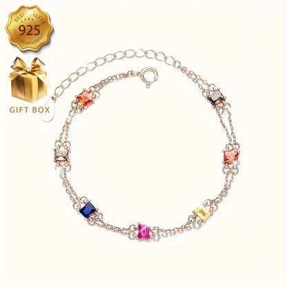 (The Total Weight Is about2.82Gram) 1Pieces925Silver Colorful Double-Layer Fashion Women's Stylish Pendant Bracelet Holiday Gift - Anti-Allergy - Suitable for Holiday Gifts for Family and Friends