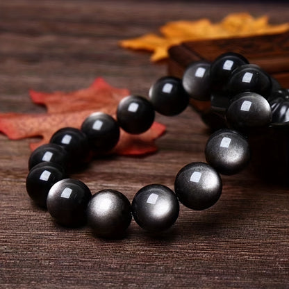 One，Unisex Silver Obsidian Bracelet - High Quality Collection Birthday Gift